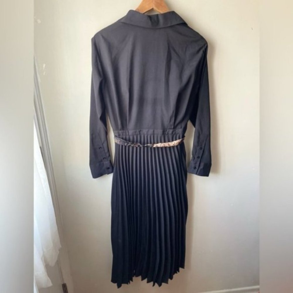 Sandro Black Pleated Midi Dress with Embroidered Panel - Picture 5 of 16